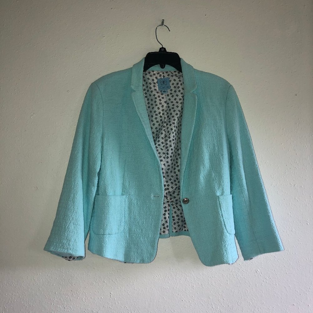 CECE TEAL BLUE TWEED BLAZER JACKET SIZE 14